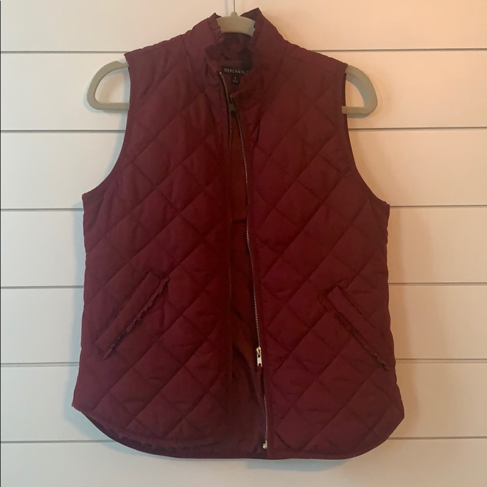 Berry J Crew ruffle quilted vest